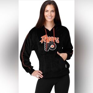 FOCO Women's NHL Team Logo Fashion Velour Hooded Sweatshirt Philadelphia Flyers